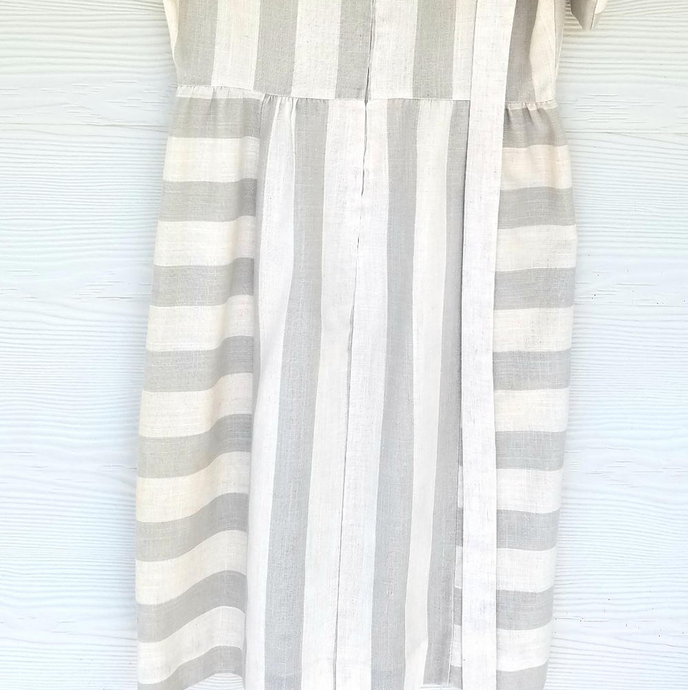 *SOLD*Vintage 80s Minimalist Lagenlook Dress Gray/Oat Color Belted Pockets - Picture 8 of 16